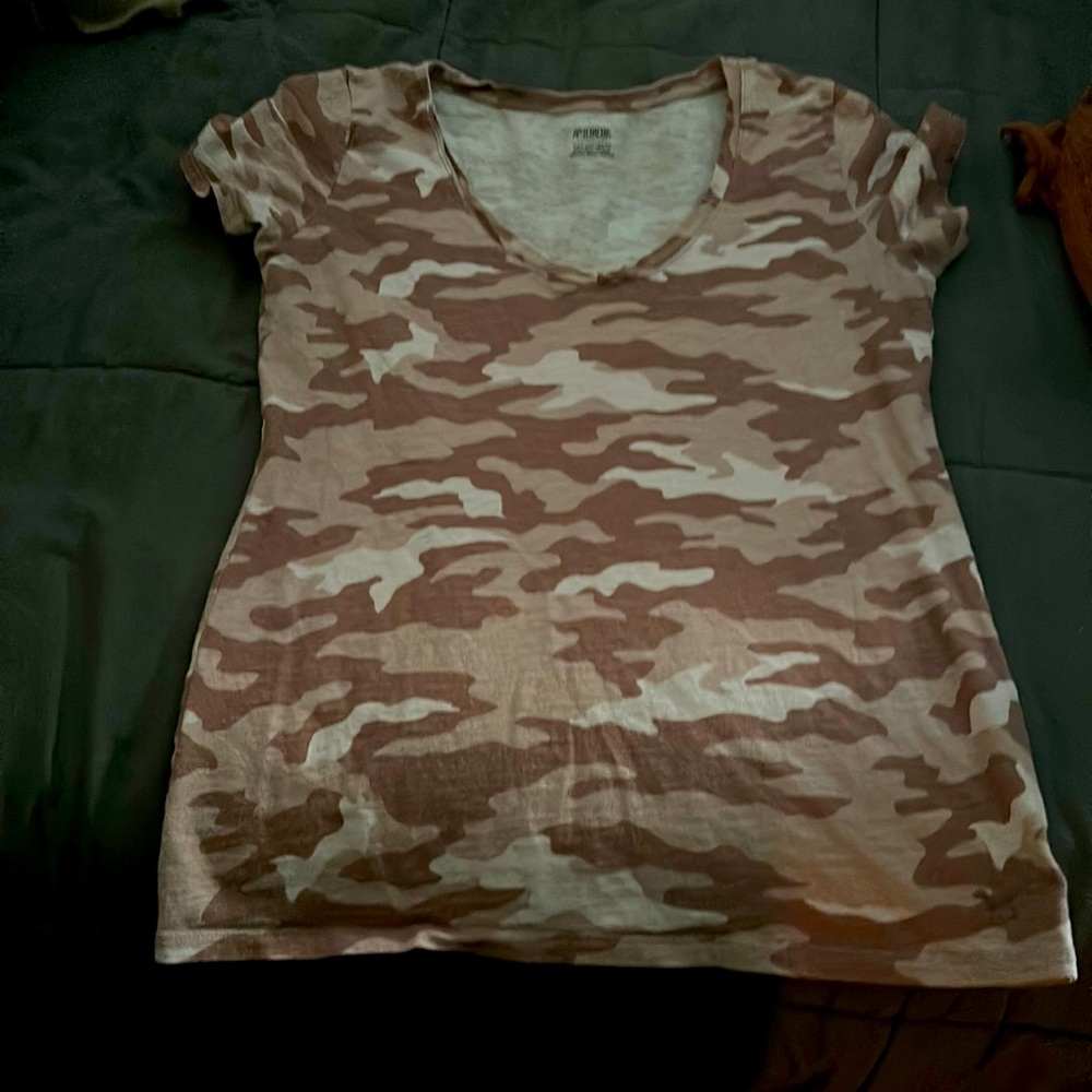 XS PINK, Pink Camo Cotton T-Shirt.
